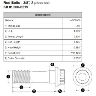3/8 x 1.6 ARP2000 rod bolt kit (2-pcs) Pleuelschrauben